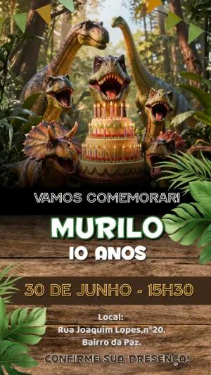 Convite de Aniversário Dinossauros Modelo Editável