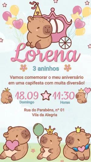 Convite de Aniversário Capivara Princesa Editável