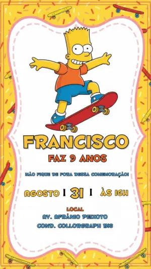 Convite de Aniversário Bart Simpson Skate para Editar