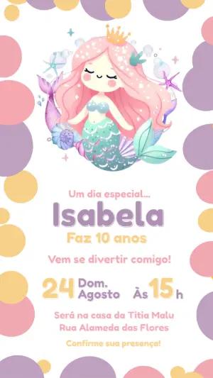 Convite de Aniversário Sereia Fofa em Aquarela para Editar