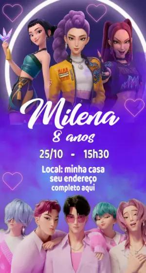 Convite de Aniversário Guerreiras do Kpop e Saja Boys Editável