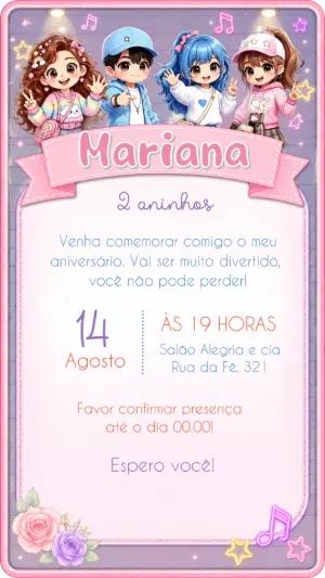 Convite Aniversário Chibi Desenho Animado para Editar