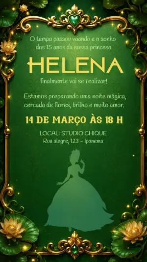 Convite de 15 Anos Princesa Tiana Editável