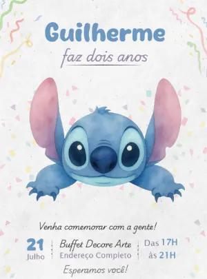 Convite de Aniversário Stitch Aquarela para Editar Online