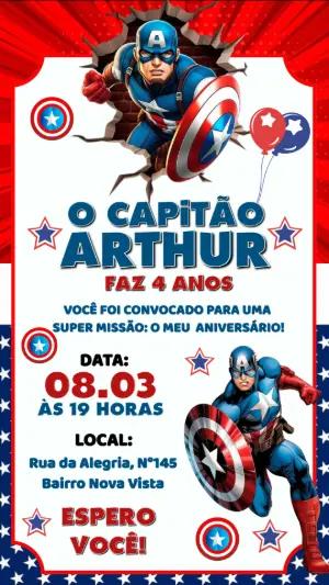 Convite de Aniversário Capitão América para Editar Online