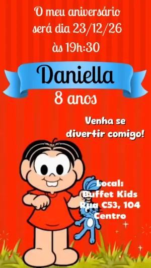 Convite Animado Aniversário Mônica Vermelho Modelo Editável