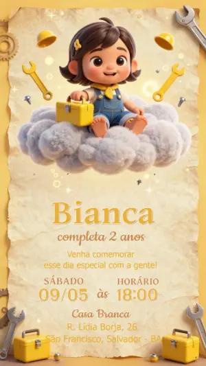 Convite de Aniversário Construtora Menina Fofo para Editar