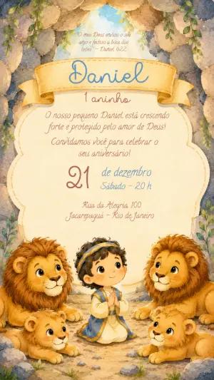 Convite Aniversário Religioso Daniel e os Leões Editável