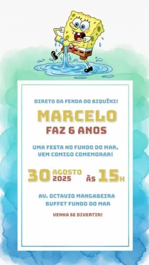 Convite de Aniversário Bob Esponja Editável Online