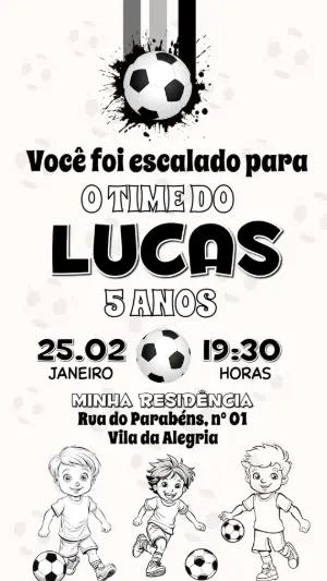 Convite de Aniversário Futebol Menino Preto e Branco Editável