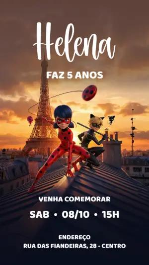 Convite de Aniversário Miraculous Ladybug e Cat Noir para Editar