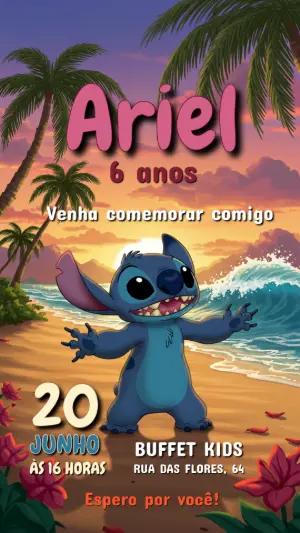 Convite Aniversário Stitch Tropical para Editar Online