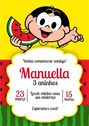 Convite de Aniversário Infantil Magali Melancia para Editar