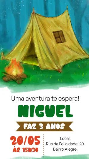 Convite de Aniversário Acampamento com Barraca para Editar