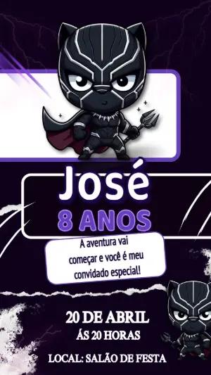 Convite de Aniversário Pantera Negra Chibi para Editar Online