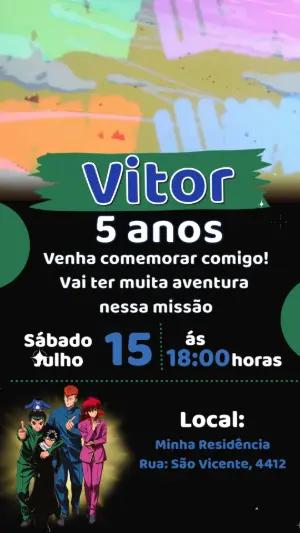 Convite Animado de Aniversário Yu Yu Hakusho para Editar