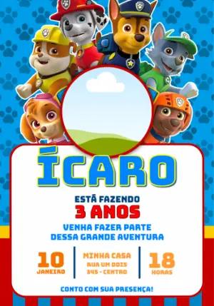 Convite de Aniversário Patrulha Canina Azul para Editar