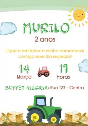 Convite de Aniversário Trator Fazendinha Editável para Menino