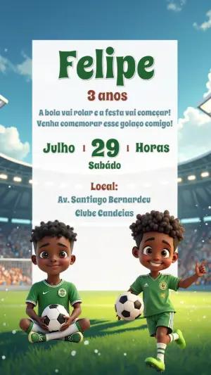 Convite Aniversário Futebol com Meninos para Editar Online
