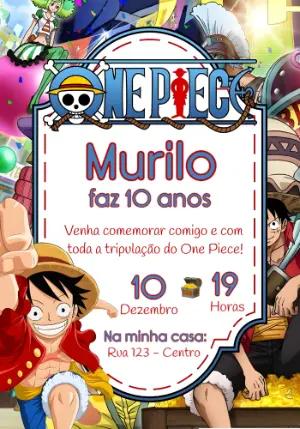 Convite Digital One Piece: Modelo Editável para Festa Infantil