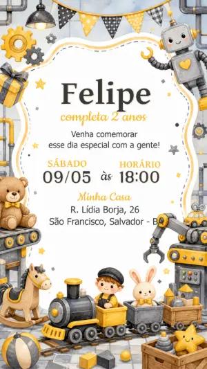 Convite de Aniversário Fábrica de Brinquedos Editável