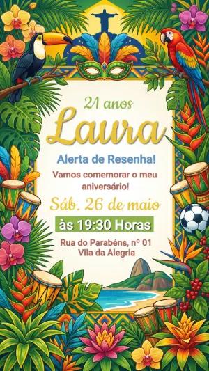 Convite de Aniversário Brasil Tropical Colorido para Editar