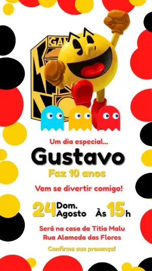 Convite Digital Aniversário Infantil Pac-Man para Editar