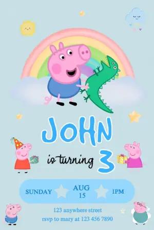 Cute Pig & Dinosaur Birthday Invitation - Editable Template
