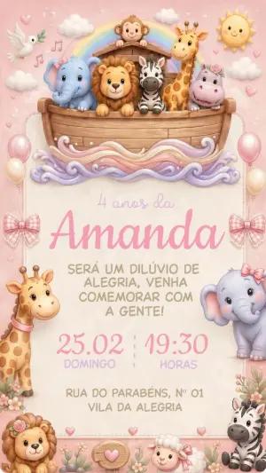 Convite de Aniversário Arca de Noé Menina Editável