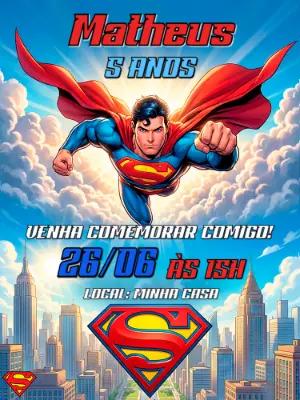 Convite de Aniversário Superman Herói para Editar