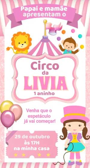 Convite de Aniversário Circo Rosa Infantil para Editar