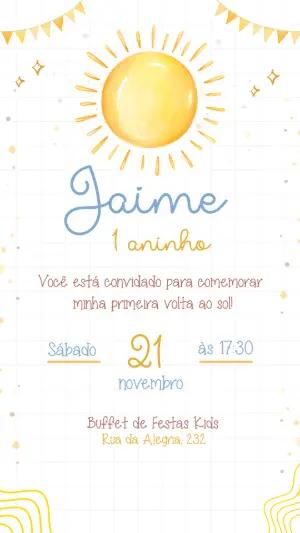 Convite Primeira Volta ao Sol Aniversário 1 Ano Editável