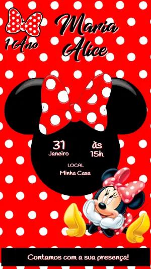 Convite Digital Minnie Vermelha Aniversário Infantil para Editar