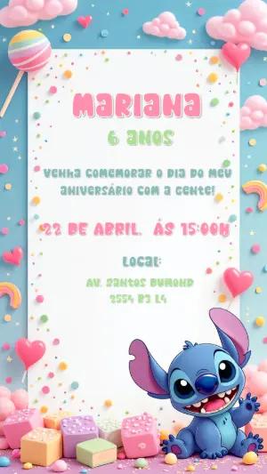Convite de Aniversário Stitch Fofo para Editar Online