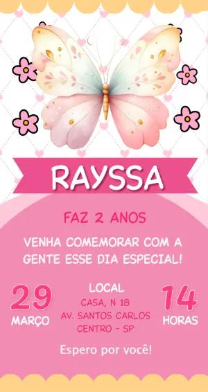 Convite de Aniversário Borboleta Aquarela Rosa para Editar