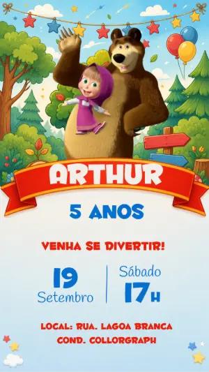 Convite de Aniversário Masha e o Urso para Editar