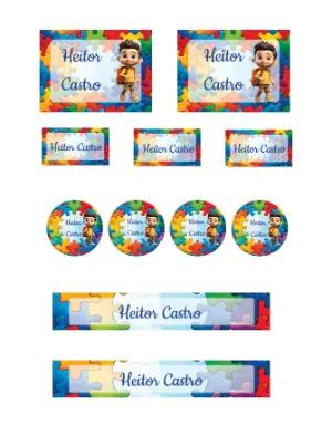 Kit Etiquetas Escolares Quebra-cabeça Menino Editável