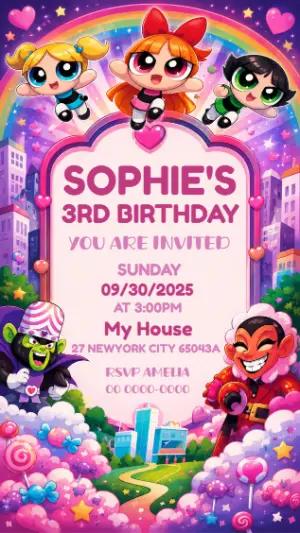 Powerpuff Girls Birthday Invitation | Editable Digital Template