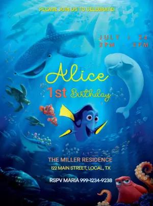 Editable Finding Nemo & Friends Birthday Party Invite