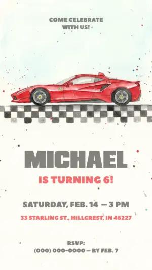 Ferrari Sports Car Birthday Invitation | Editable Watercolor Template