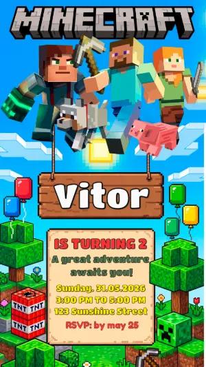 Minecraft Birthday Invitation | Editable Digital Template for Kids