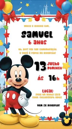 Convite de Aniversário Mickey Mouse Clássico para Editar Online