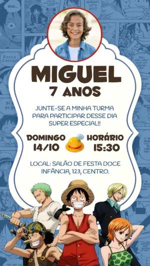 Convite de Aniversário One Piece com Foto para Editar Online