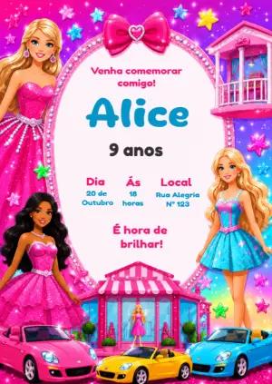 Convite de Aniversário Barbie Rosa para Editar e Enviar