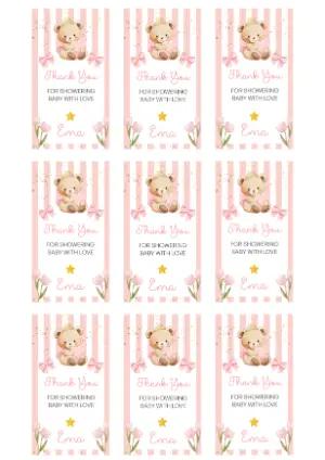 Princess Bear Baby Shower Favor Tag Editable Template