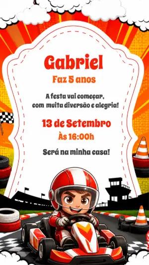 Convite de Aniversário Kart Editável para Menino