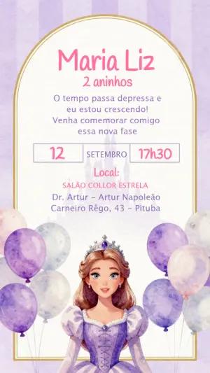 Convite Animado Aniversário Princesa Lilás para Editar