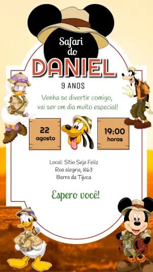 Convite de Aniversário Mickey Safari Aventura para Editar
