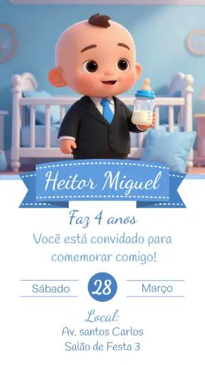 Convite de Aniversário Poderoso Chefinho Azul para Editar