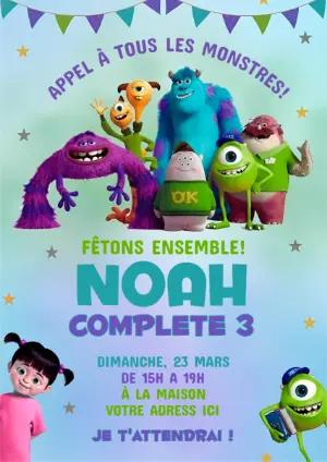 Invitation Anniversaire Monstres et Cie Modèle Modifiable